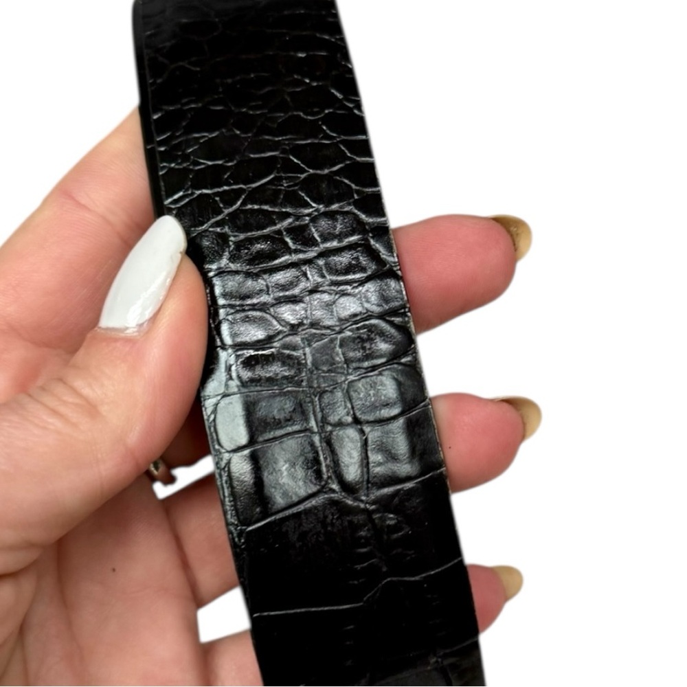 Carlisle Black Croc-Embossed Leather Belt with Sculptural Silver Buckle, Small - Picture 7 of 13
